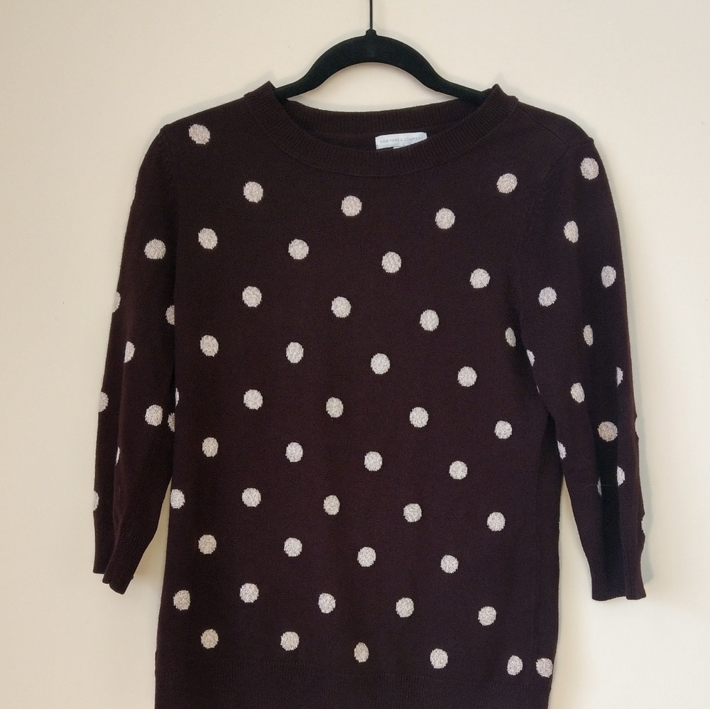 NY&Co Maroon Sweater with Pink/Gold Polkadots